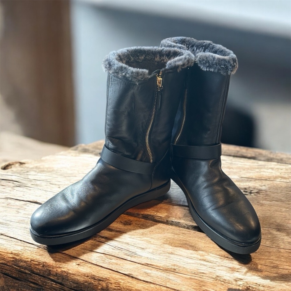 UGG Black Leather Shearling Boots US 10